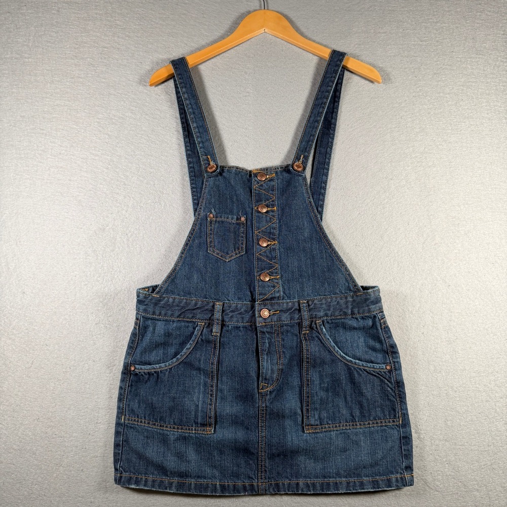 Old Navy Womens Denim Overall Mini Skirt Dark Wash Button Front Y2K Size M